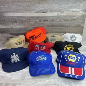 Lot Of 9 Vintage Snapback Hats Made In The USA NRA Super Bowl Police Racing